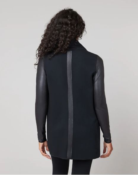 Strip Leather Drape Front Black Jacket – Estell Boutique