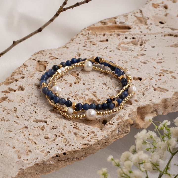 Gem and Pearl Stretch Bracelets by Mayana Mayana