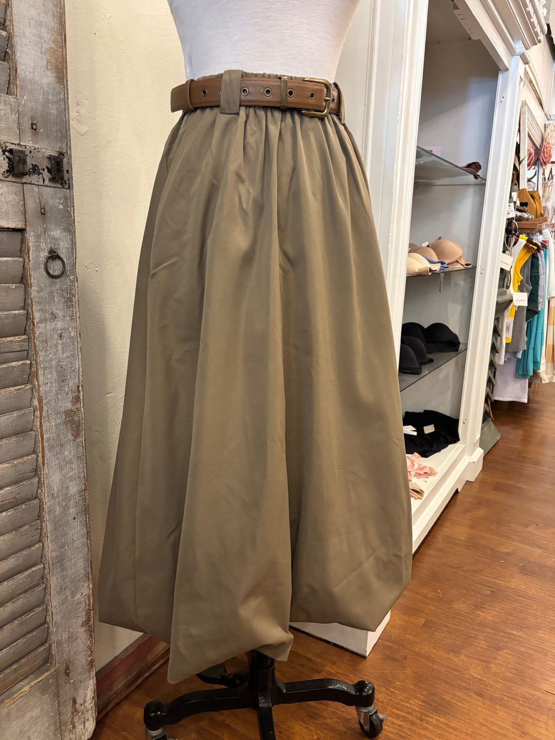 Vintage Belted Midi Skirt Sage the Label