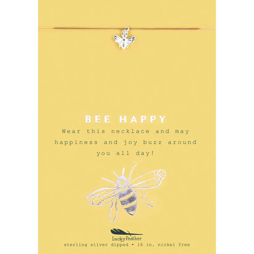 New Moon Necklace, Bee Happy Lucky Feather