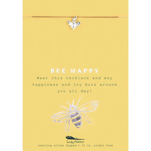 New Moon Necklace, Bee Happy Lucky Feather