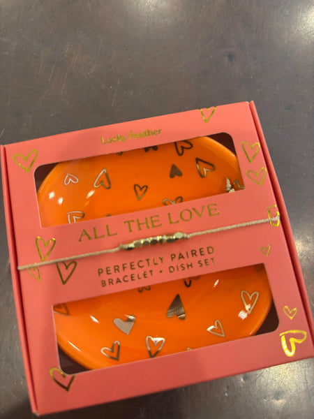 Bracelet and Dish Set, Love Lucky Feather